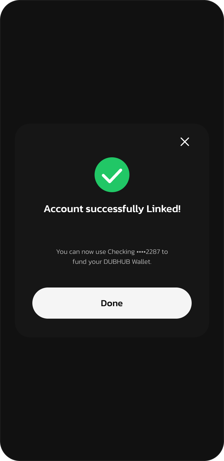 Bank account successfully linked modal